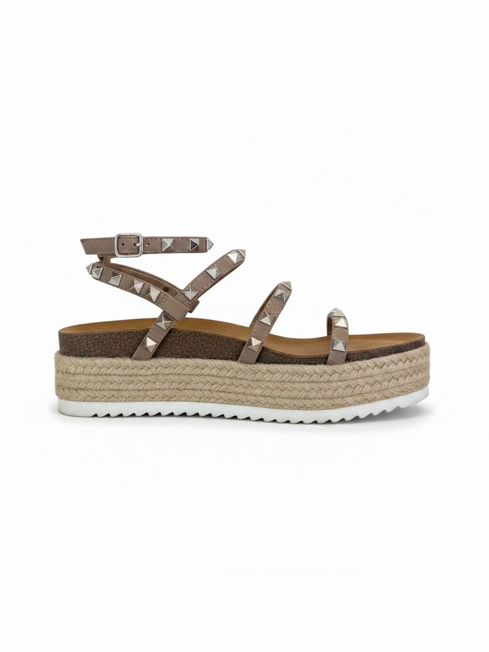 Studded Espadrille Platform Sandals in Beige